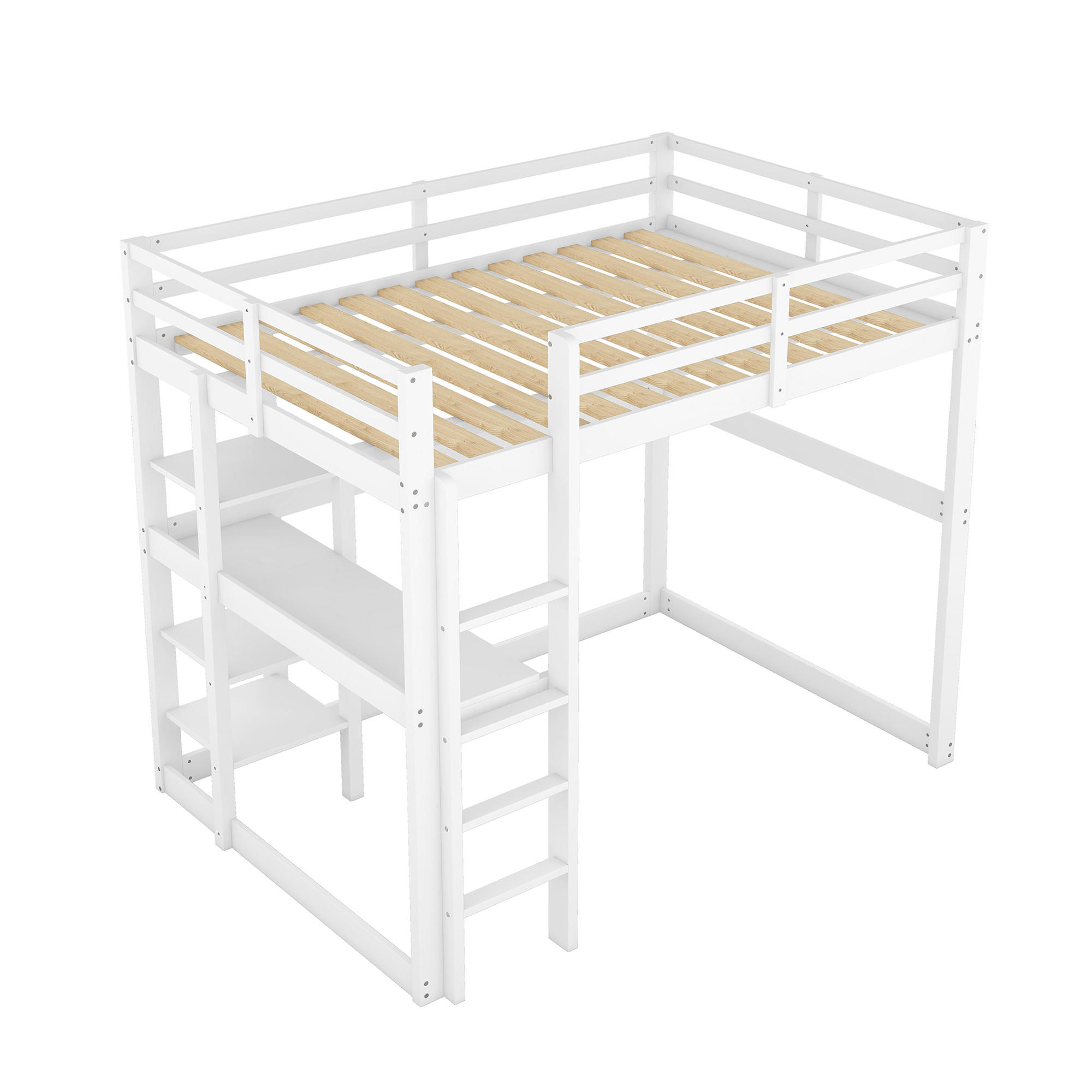 HOCHBETT 140/200 cm DE-04413, mit Schreibtisch und 4 Ablagefächern in Weiß - Weiß, Holz/Holzwerkstoff (140/200cm) - ComfortXL