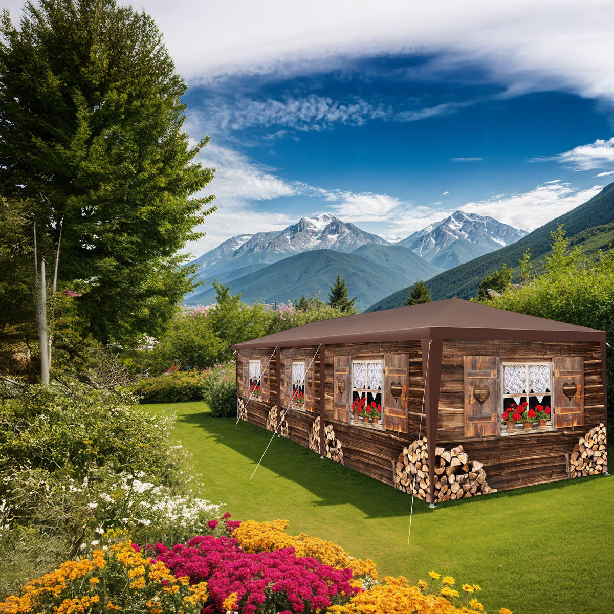 PAVILLON Almchalet,wasserdicht,braun - Braun, Kunststoff (300/250/900cm) - tectake