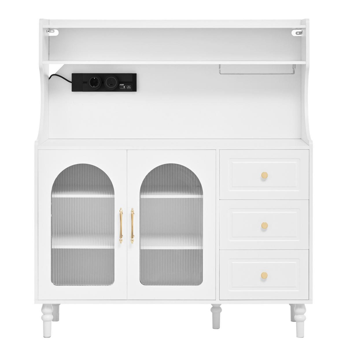 BUFFET 120/40/138,5 cm Weiß aus MDF mit Steckdose - Weiß, Holzwerkstoff (120/138.5/40cm) - OKWISH