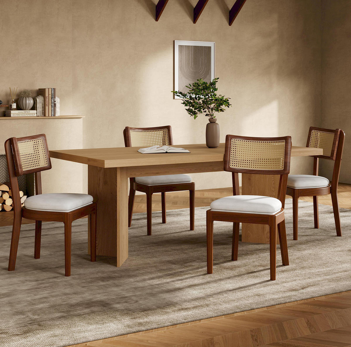 ESSZIMMERSTÜHLE 2er-Set Massivholz mit Rattan-Rückenlehne Leinen Nussbaum - Braun, Holz (58/88/50cm) - Meubliv