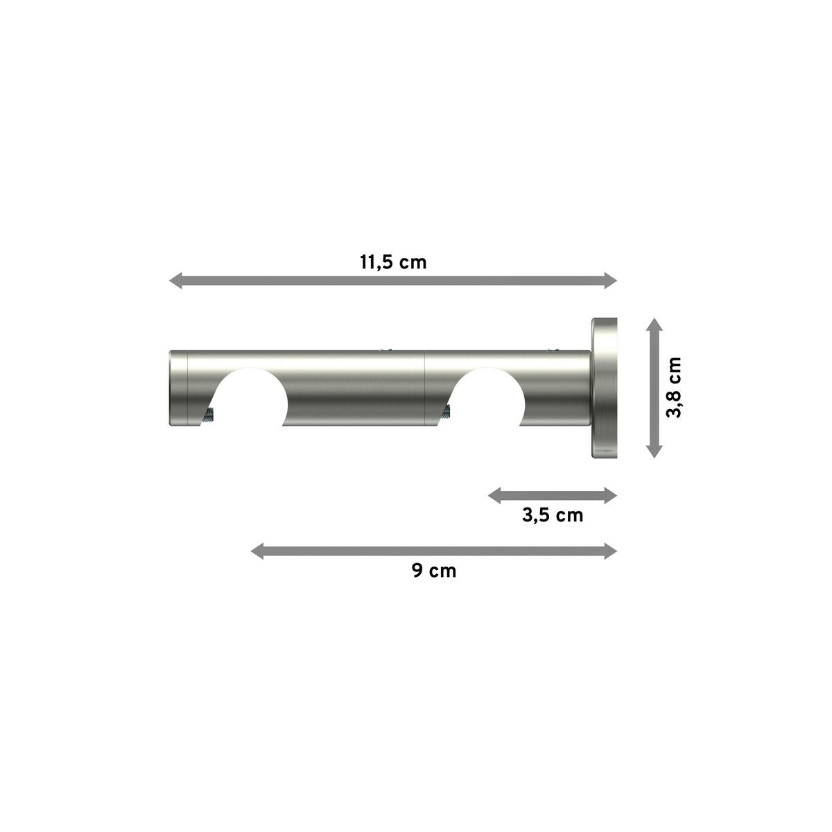 TRÄGER FÜR GARDINENSTANGEN 20 mm Ø, Perfecta 2-läufig, Edelstahl - Edelstahlfarben, Metall (11.7/3.8/3.8cm) - INTERDECO
