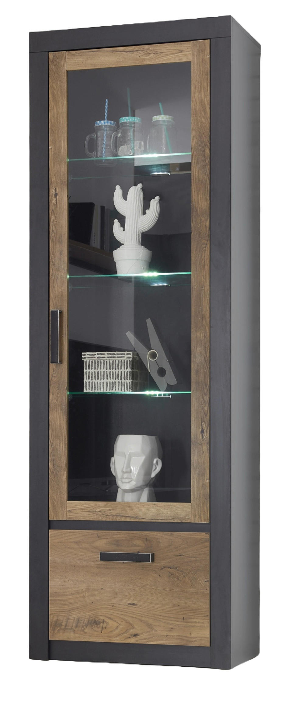 VITRINE Kastanie grau Fresco, Vitrinenschrank, 67 x 200 cm - Kastanienfarben/Dunkelgrau, Glas/Holzwerkstoff (67/200/35cm) - Furn.Design