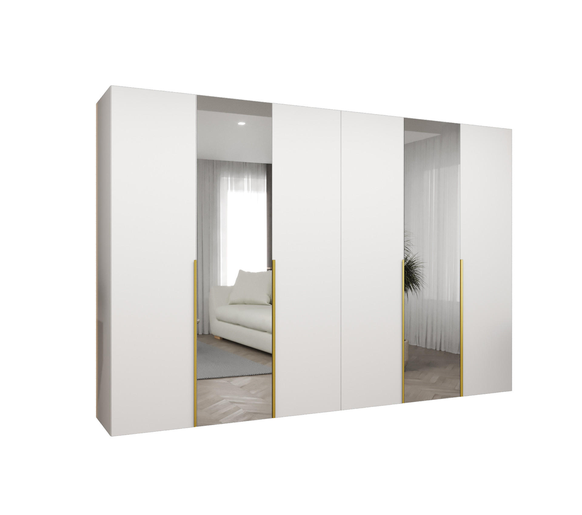 Abiks Möbel Drehtürenschrank Weiß, Gold 300x202x52 cm