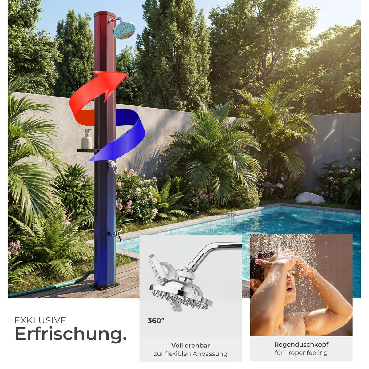 SOLARDUSCHE Ofanto, extra Wasserhahn, inklusive Schutzhülle, schwarz - Schwarz, Kunststoff (18/217/44.5cm) - tectake