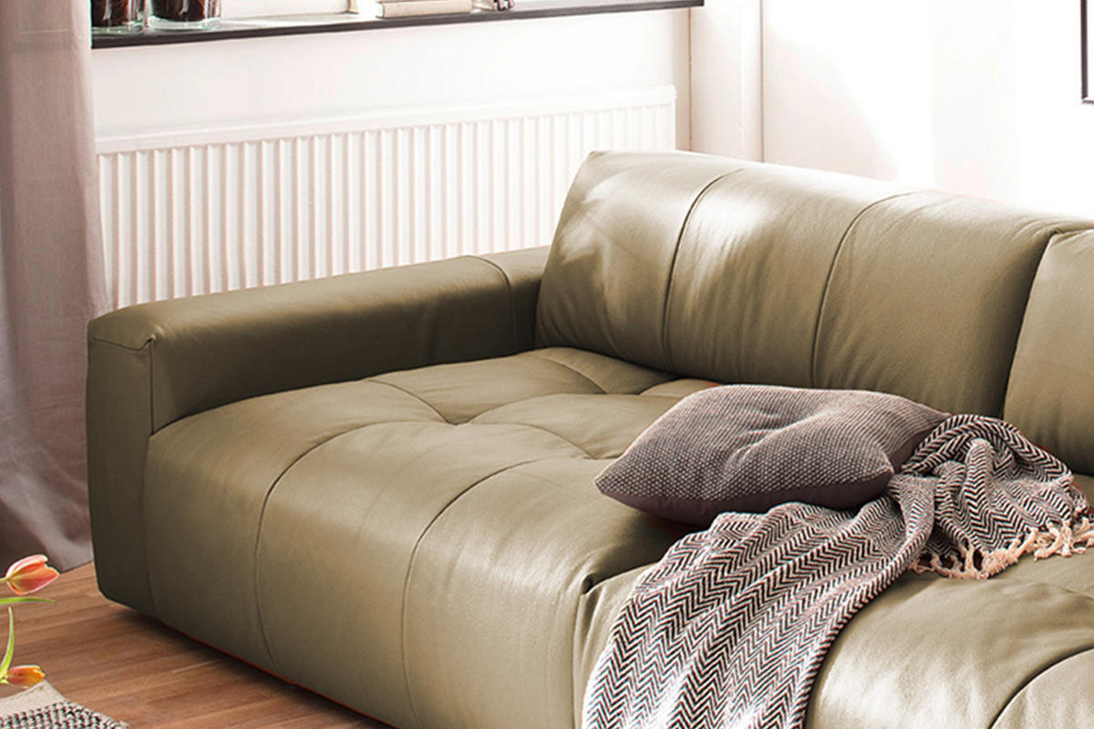 LEDERSOFA MIT SITZTIEFENVERSTELLUNG PALACE Grün Leder - Grün, Leder (298/74/120cm) - KAWOLA