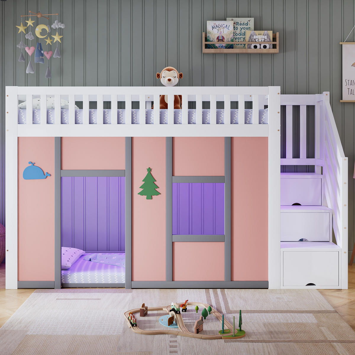 HOCHBETT 90/200 cm Weiß + Pink - Pink/Weiß, Holz/Holzwerkstoff