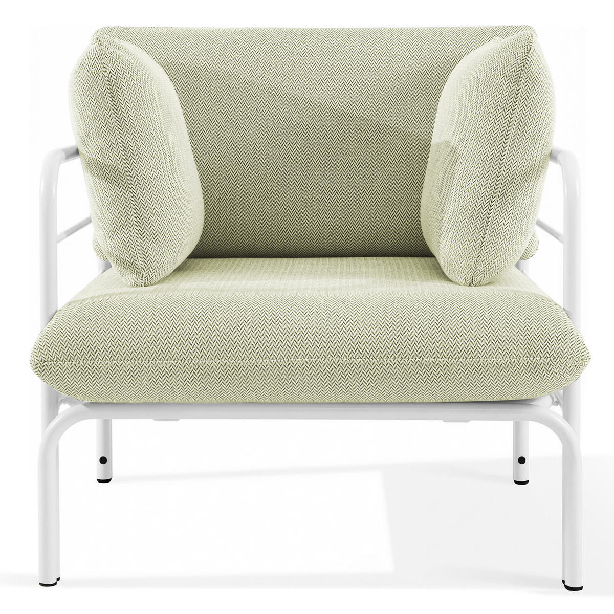 GARTENMÖBELSET RAMBE 4-tlg. 1x Tisch 2x Sessel 1x Sofa 2-Sitzer, mit Kissen, LOFT-STIL, Weiß - Weiß/Hellgrün, Glas/Textil - KONSIMO®