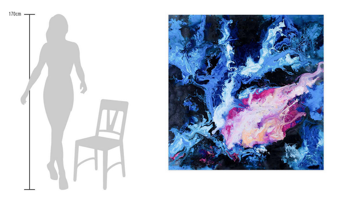 XXL ÖLGEMÄLDE Blau 150/150 cm - Blau/Pink, Textil (150/150cm) - KUNSTLOFT