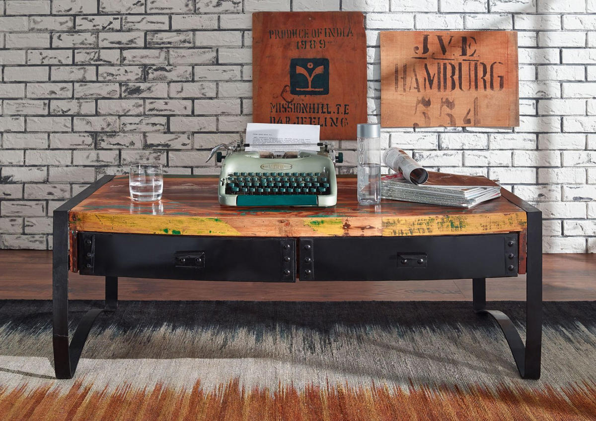 COUCHTISCH Altholz 120x60x45 mehrfarbig lackiert INDUSTRIAL #48 - Multicolor, Holz (120/60/45cm) - Massivmoebel24