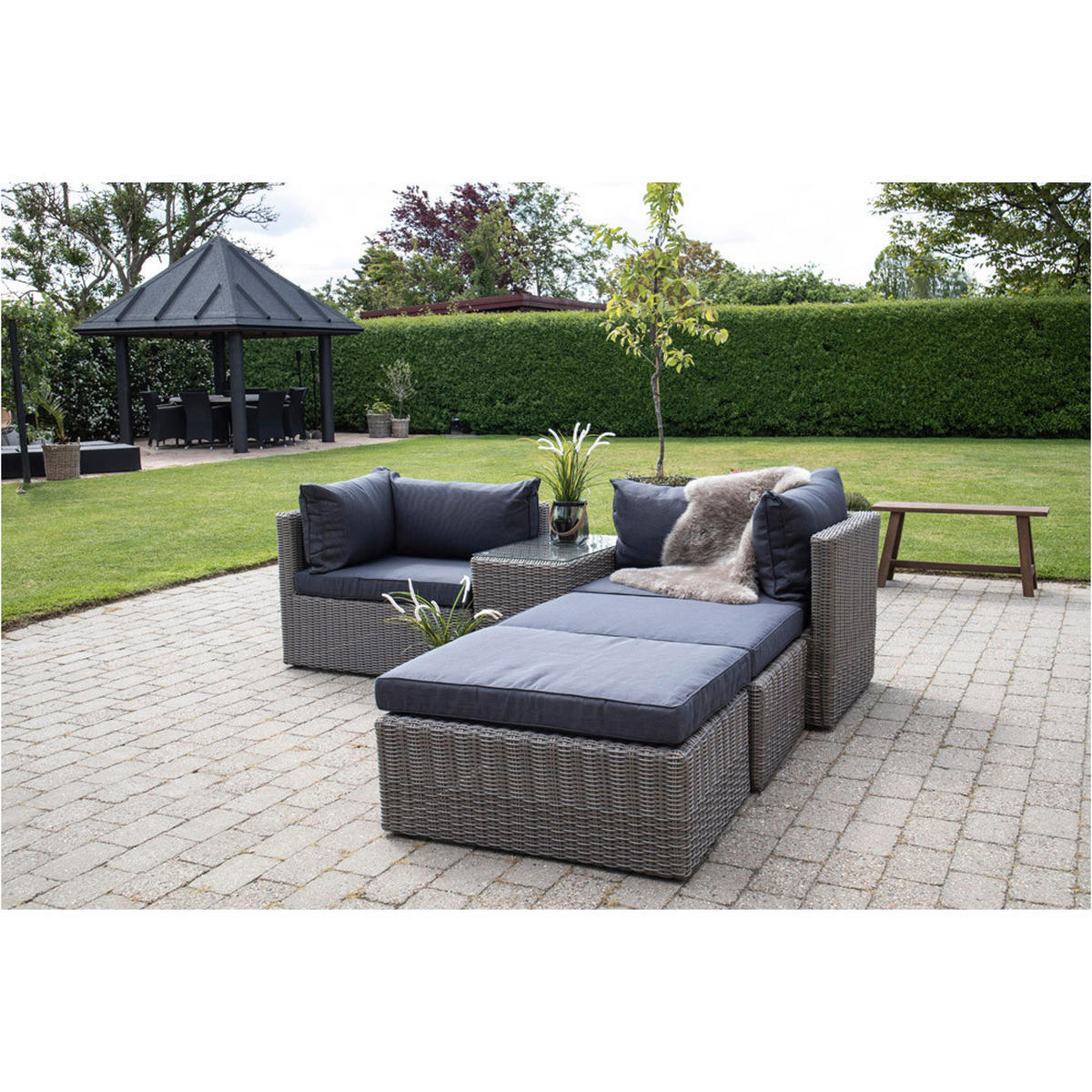 LOUNGE-SET, Rosino, Grau, Rattan, 158 x 190 x 65 cm, 5-teilig - Grau, Naturmaterialen - ebuy24