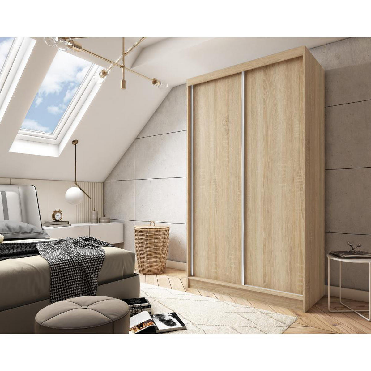 SCHWEBETÜRENSCHRANK Mario 120/216/61 eiche Sonoma - Sonoma Eiche, Holzwerkstoff (120/216/61cm) - Beautysofa