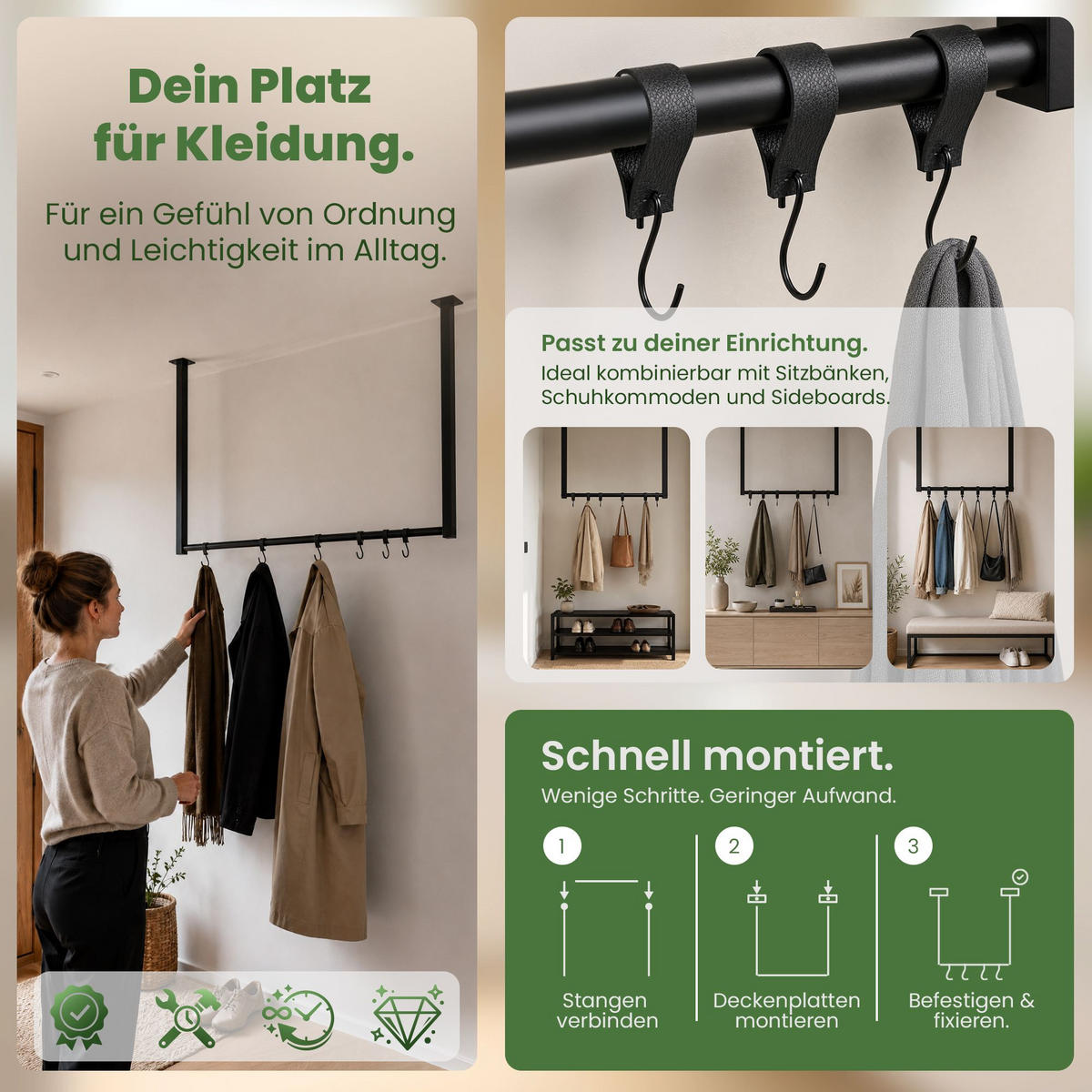 KLEIDERSTANGE Metall Schwarz - Schwarz, Metall (100/80/7cm) - CLP