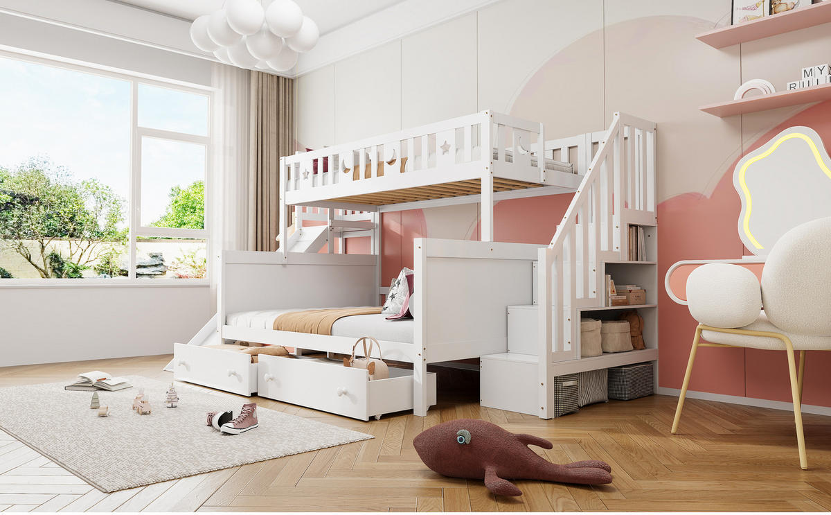 ETAGENBETT 90/140x200 cm Rutsche Regal weiß - Weiß, Holz (140/200cm) - LEBENLANG