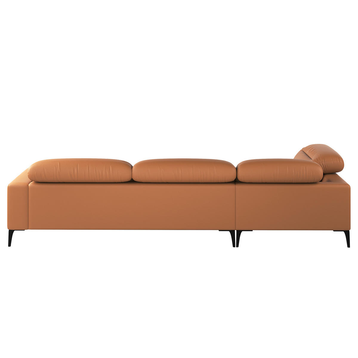 ECKSOFA mit Ottomane - Cognac/Schwarz, Leder/Metall (325/238cm) - home24