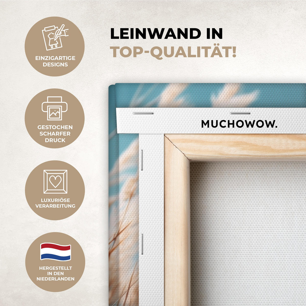LEINWANDBILD Ziergras - Wind - Hellbraun Deko Schlafzimmer 30x20 cm - Hellblau, Textil (30/20cm) - MuchoWow