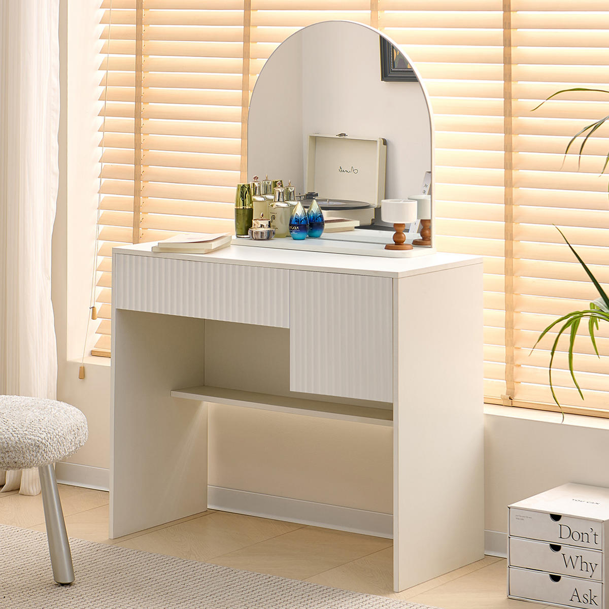 SCHMINKTISCH 40/90/135 cm weiß aus MDF mit Spiegel und 2 Schubladen - Weiß, Holzwerkstoff (40/135/90cm) - OKWISH