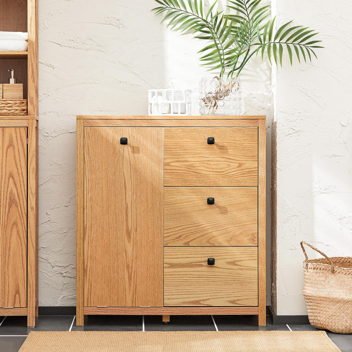 WÄSCHESCHRANK Weiß - Hellbraun, Holzwerkstoff (80/90/35cm) - SoBuy