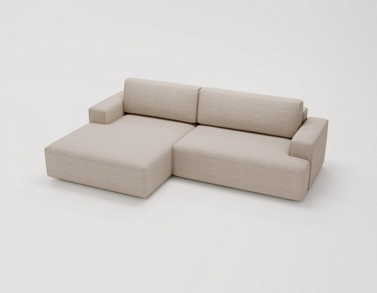 ECKSOFA L-Form 270 cm Boston mit Bettkasten, Schlaffunktion, Links, Beige - Beige, Holz (165/270cm) - Emporius