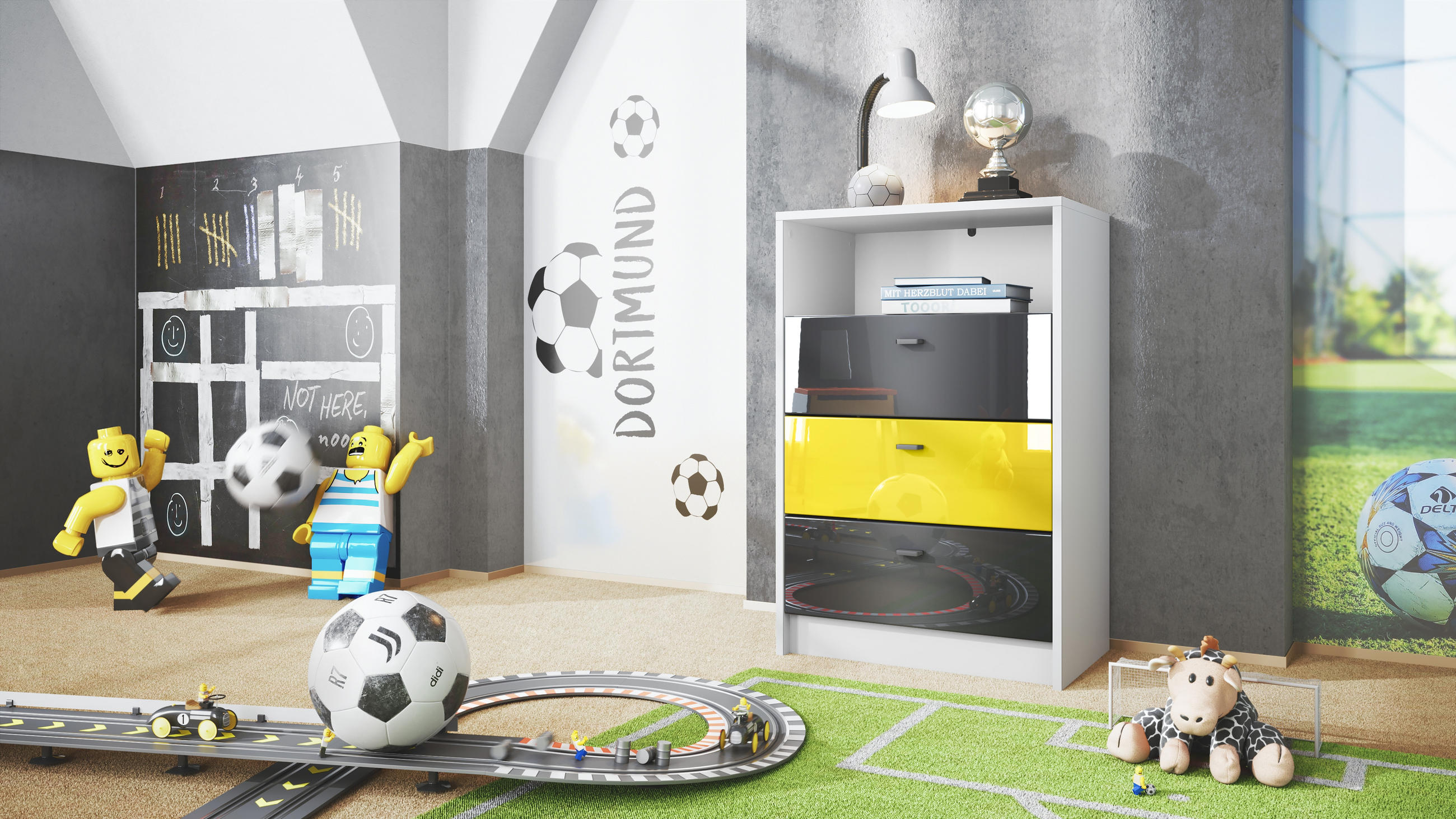 KOMMODE Pino Fronten Schwarz, Gelb & Schwarz - Gelb/Weiß, Holzwerkstoff (56/86/36cm) - Vladon