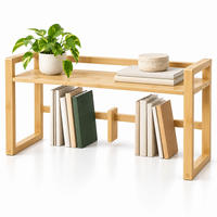 TISCHREGAL Natur Bambus verstellbare Buchstütze 39x66x19,5 cm - Hellbraun, Holz/Textil (19.5/66/39cm) - Relaxdays