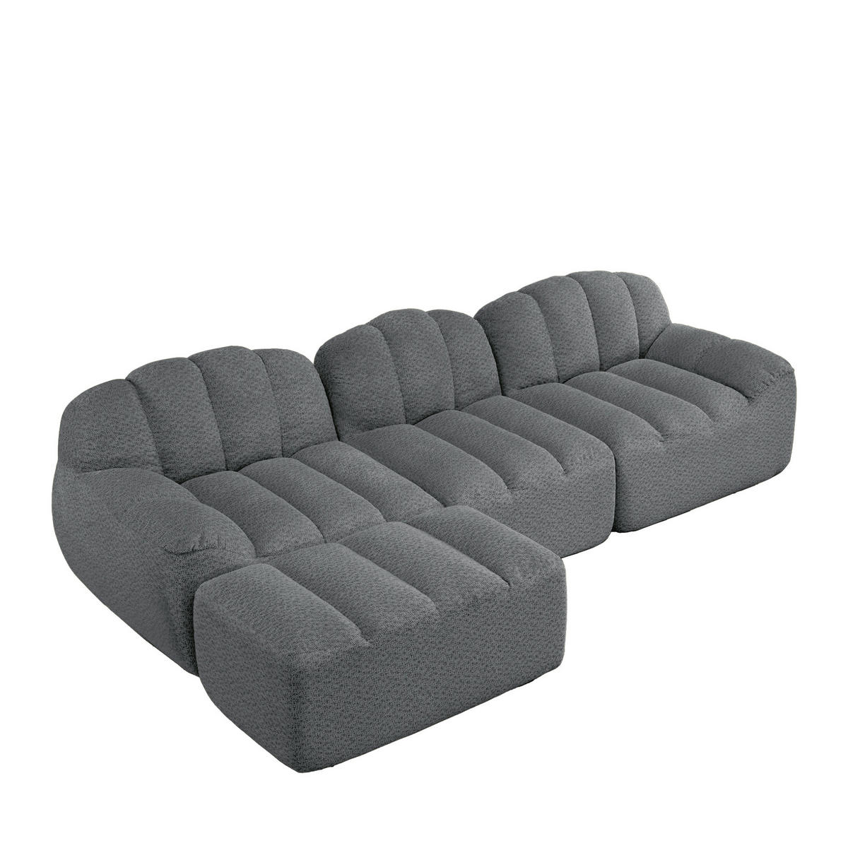 ECKSOFA 288/165/79 grau aus Fleece mit Ottoman und modularem Aufbau - Grau, Textil (165/288cm) - OKWISH