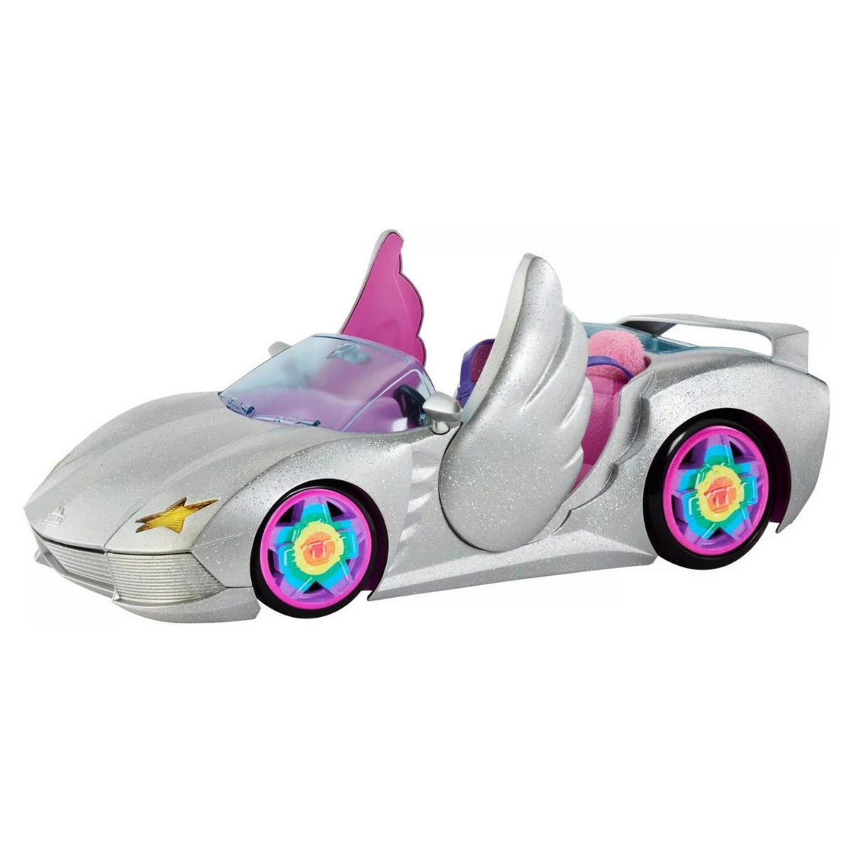 SPIELAUTO HDJ47 Cabrio Silber Barbie Fahrzeugset, Spielzeugauto, Barbie Auto, Cabrio Spielzeug, Kinder Fahrzeug, Rollenspiel, Glamour Auto - Pink/Silberfarben, Kunststoff (35/22/15cm) - Barbie