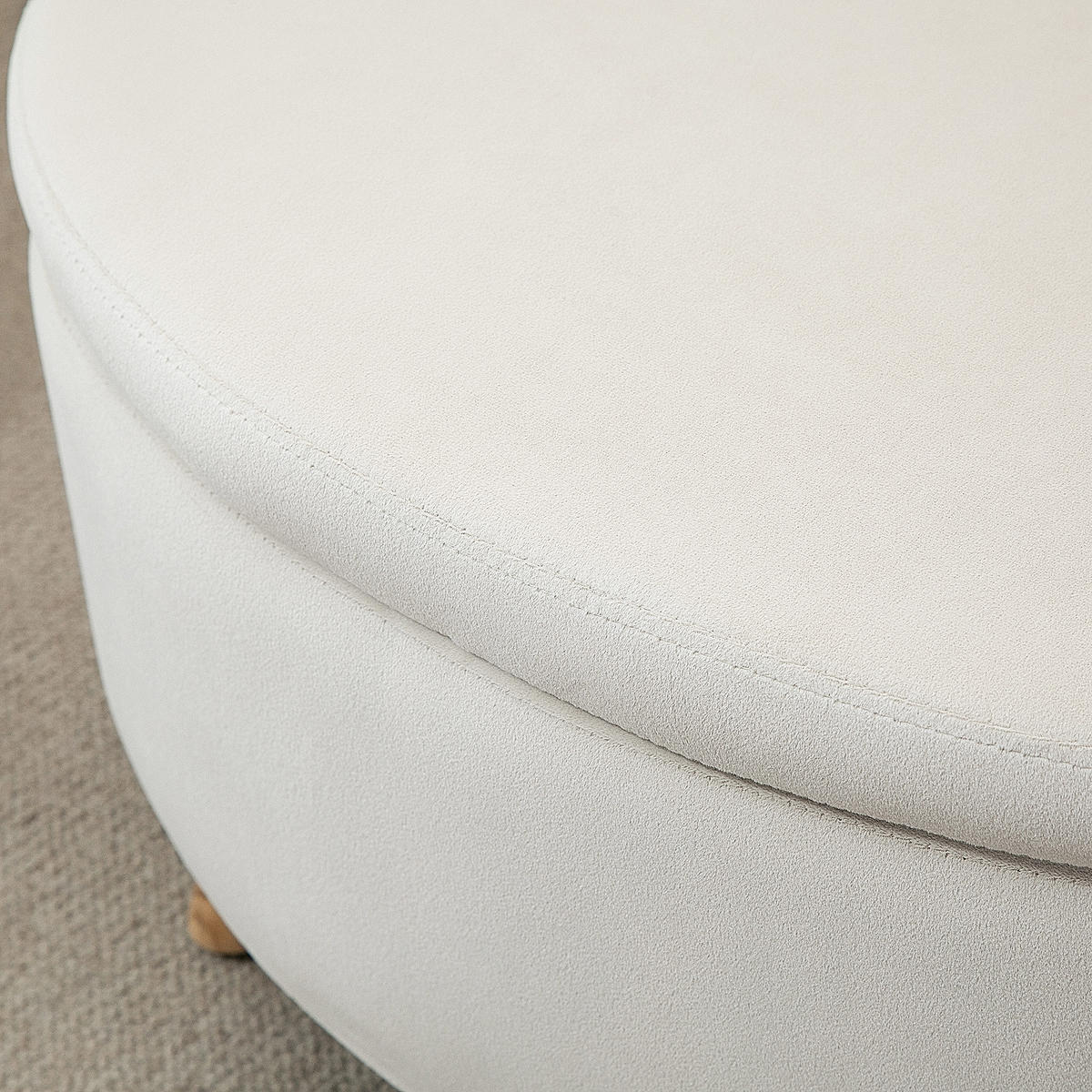 TRUHENBANK DE-07136 ovale Form, Samtoptik, bis 120 kg Beige - Beige, Holz/Textil (51.5/42/71cm) - ComfortXL
