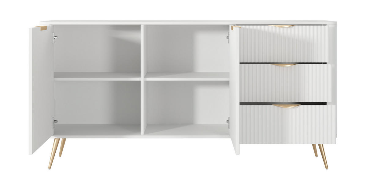 KOMMODE 2 Türen Brando 163 cm, 3 Schubladen, Weiß - Goldfarben/Weiß, Holz/Metall (163/81/38cm) - Emporius