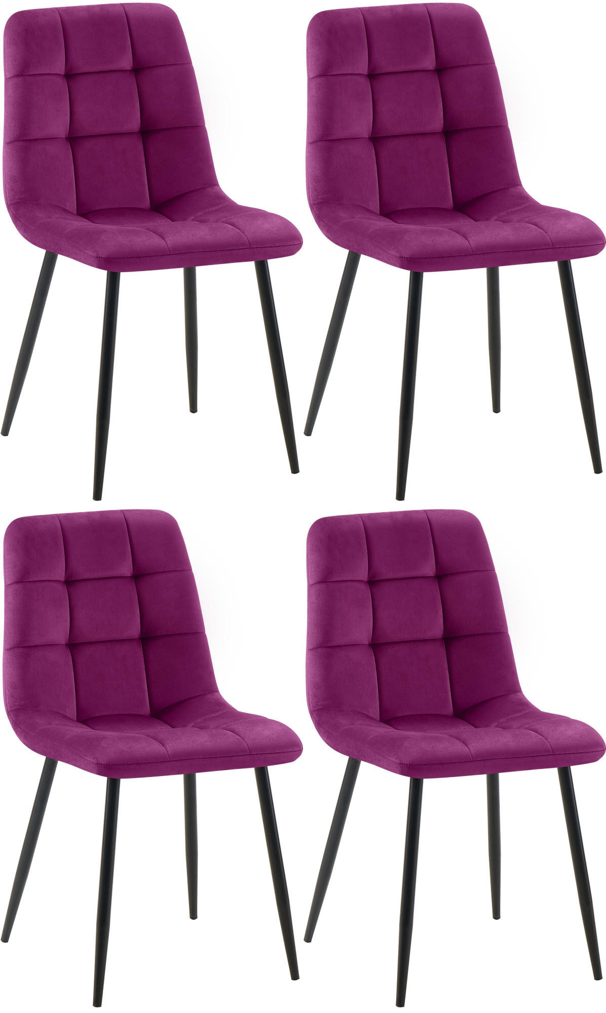 STUHL 4er Set Samt Lila - Lila/Schwarz, Textil/Metall (45/84/55cm) - CLP