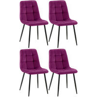 STUHL 4er Set Samt Lila - Lila/Schwarz, Textil/Metall (45/84/55cm) - CLP