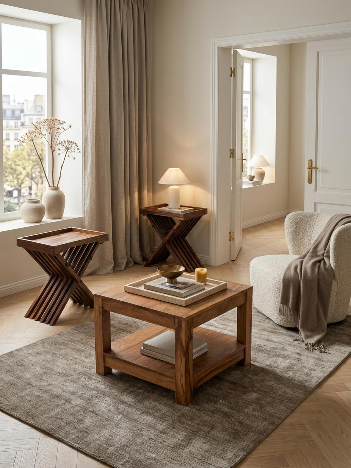 COUCHTISCH Massivholz im Landhausstil mit Ablagefach und pflegeleichter Oberfläche, Beige 60x60x45 cm - Beige, Holz (60/60/45cm) - KADIMA DESIGN