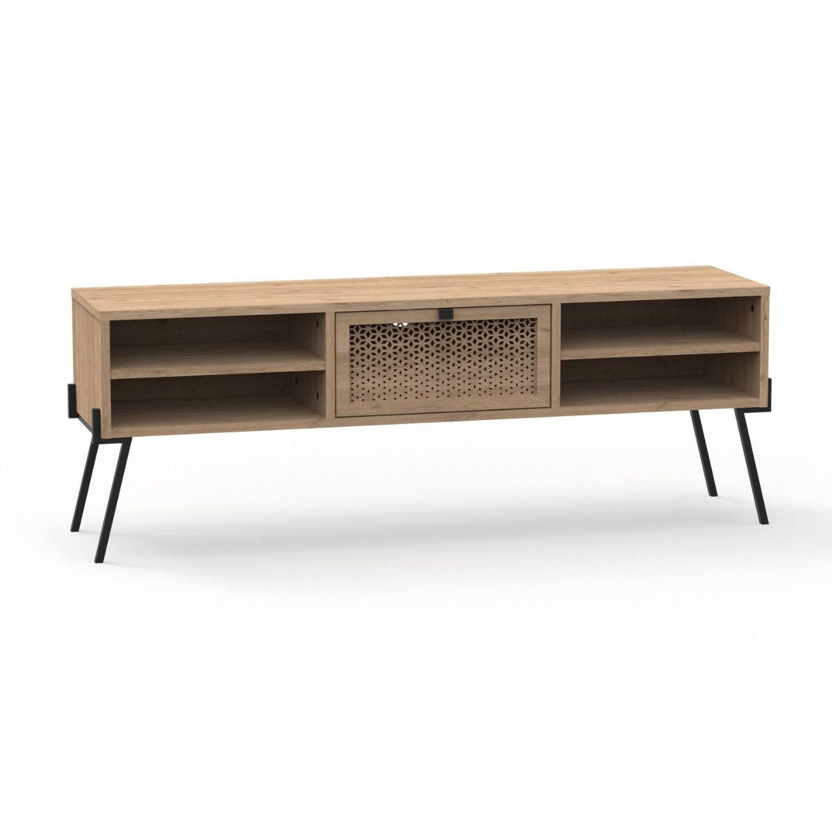 TV-MÖBEL 1 Tür, 4 Fächer und Metallfüße L140 cm - Evan - Apfelbaumfarben, Holzwerkstoff (35/51/140cm) - Calicosy