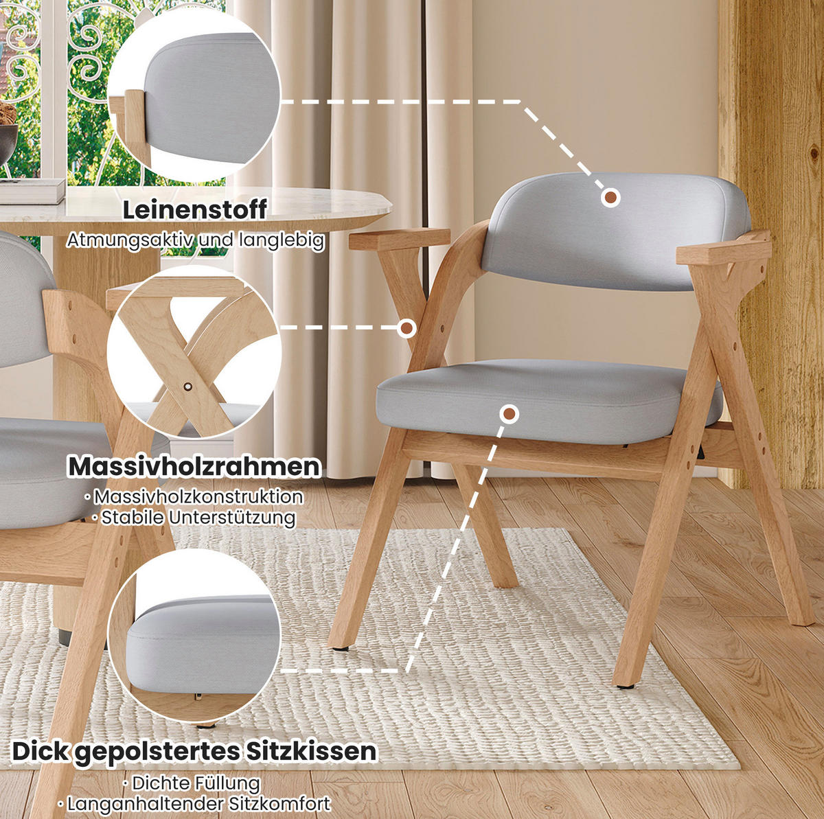 KLAPPSTUHL-SET 6-teilig Grau aus Massivholz mit Armlehnen - Grau, Holz (66.5/76/63.5cm) - MIVRAY