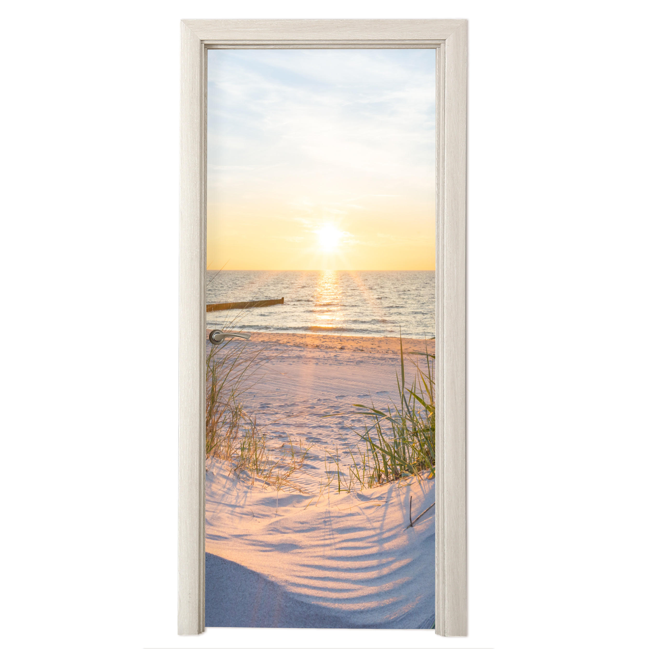 TÜRAUFKLEBER Selbstklebend - Strand - Sonne - Düne - Gras - Sand - Horizont 75x205 cm - Türtapete - Dunkelgelb, Kunststoff (75/0.1cm) - MuchoWow