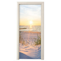 FOTOTAPETE Tür - Strand - Sonne - Düne - Gras - Sand - Horizont 75x205 cm - Dunkelgelb, Kunststoff (75/0.1cm) - MuchoWow