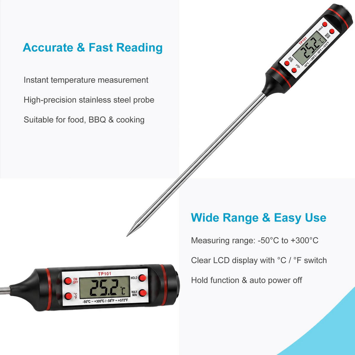 KÜCHENTHERMOMETER - Schwarz, Kunststoff - Intirilife