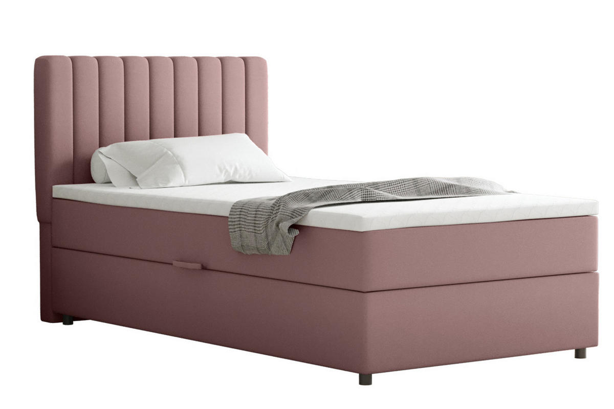 BOXBETT Everest 100 x 200 cm Einzelbett mit hochwertiger Bonell-Matratze und Topper - Rosa, Holz (100/200cm) - Homesy