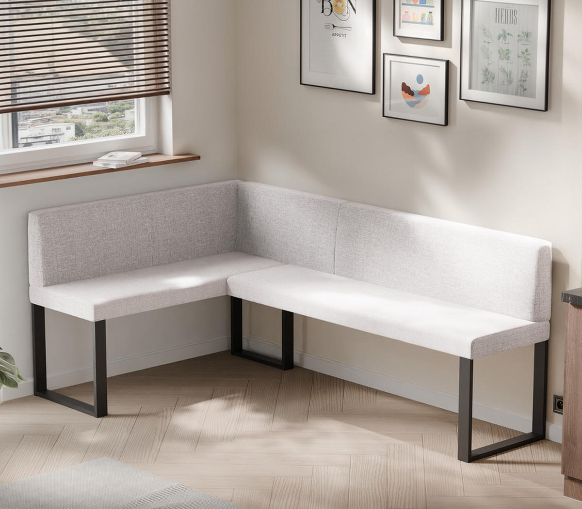 ECKBANK links SANA U Webstoff glatt, 128/168 cm Beige - Beige, Textil/Metall (128/168cm) - Idohome