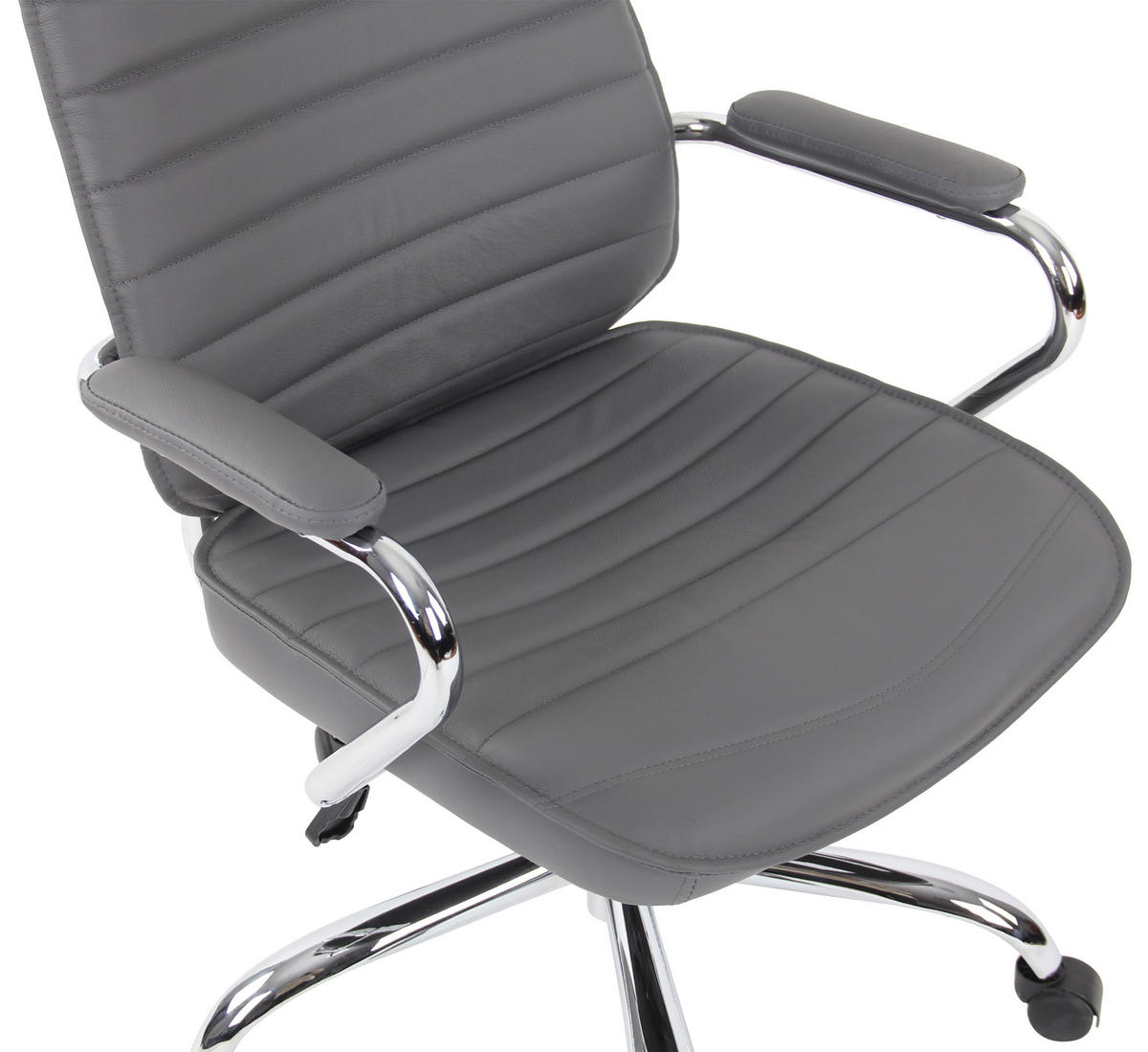 CHEFSESSEL Echtleder Grau - Chromfarben/Grau, Leder/Metall (59/117/57cm) - CLP