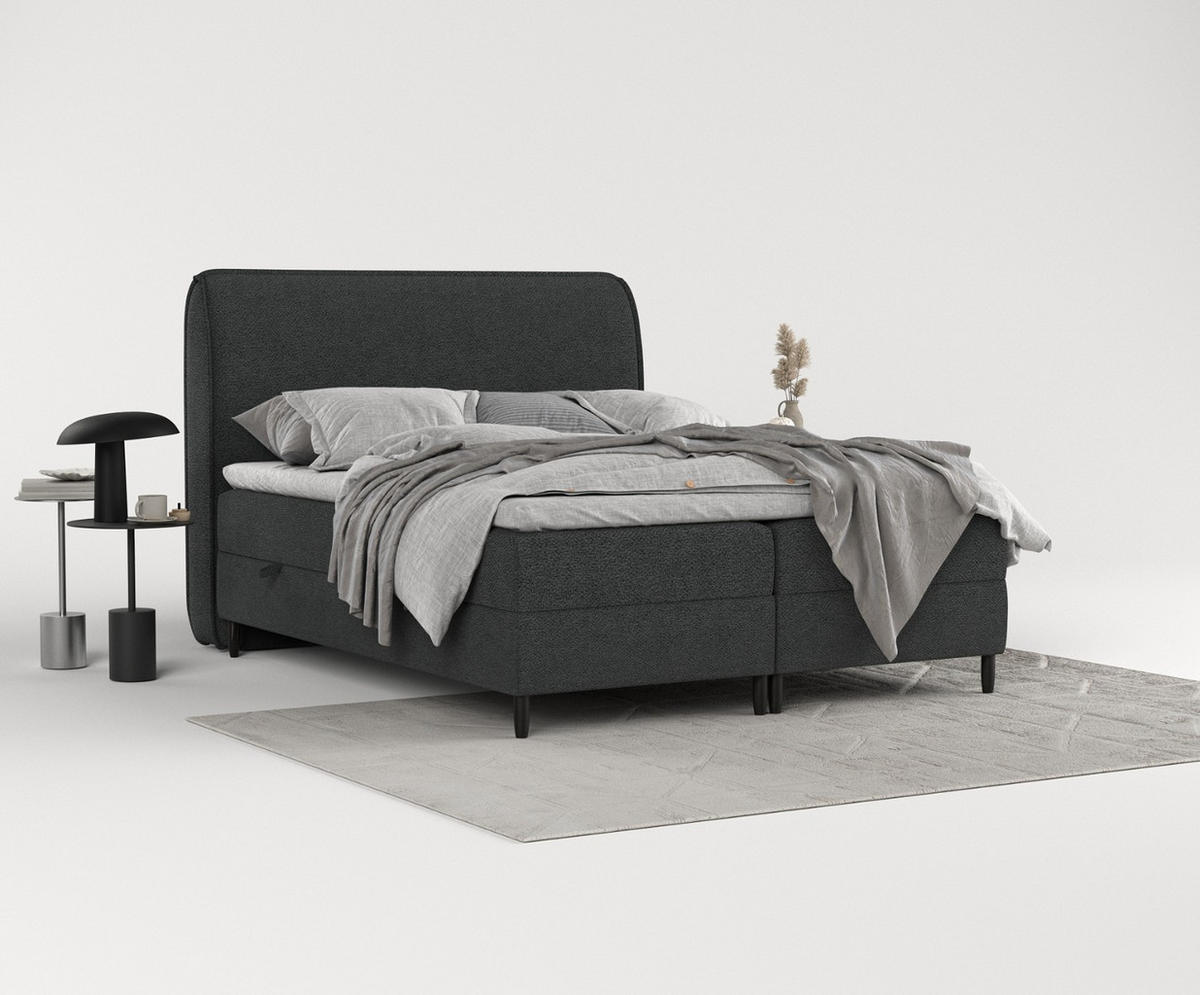 BOXBETT Lunaro 200/200 cm Anthrazit im Bubble Stoff - Anthrazit/Schwarz, Holz/Holzwerkstoff (200/200cm) - AltaBeds