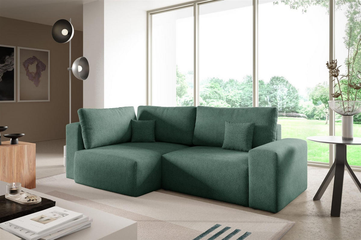 ECKSOFA Arona Mit Schlaffunktion - Grün, Holzwerkstoff/Textil (148/253cm) - Fun Möbel