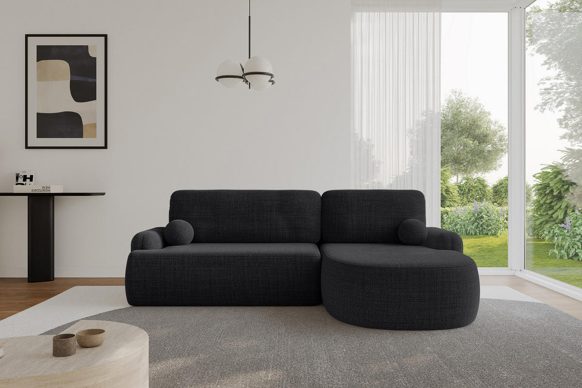 ECKSOFA mit Schlaffunktion und Bettkasten LIRA-L - 264x172x89 Schwarz - Schwarz, Holzwerkstoff/Textil (172/264cm) - ALTDECOR