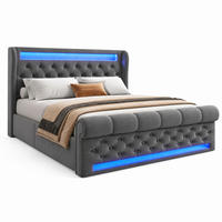 BETT mit LED, Stauraum und Matratze 140x200 cm Samt Grau - Grau, Metall (140/200cm) - Meubliv