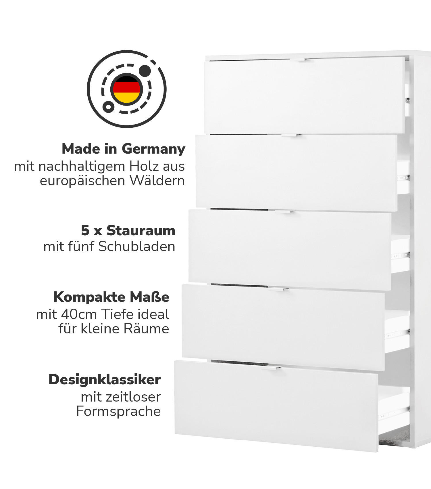 KOMMODE Die Stilvolle - Weiß, Holzwerkstoff (80/117/40cm) - Mokebo