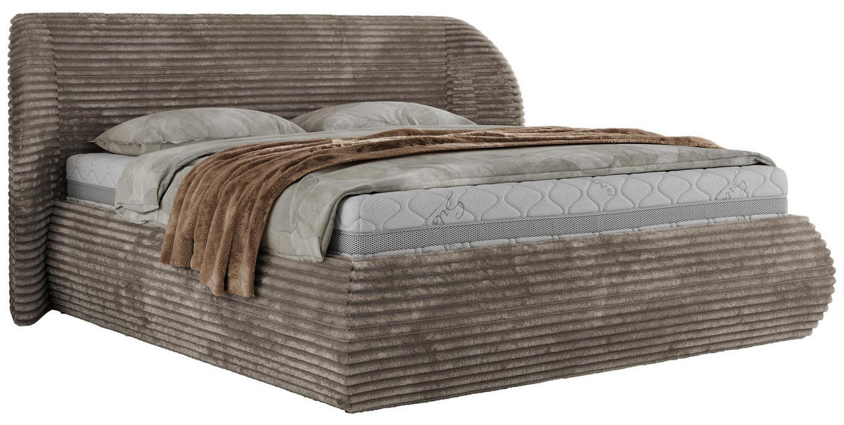 POLSTERBETT CAELA CLASSIC 160/200 - Hellbraun Cord - ELORI LUX - Hellbraun, Textil (160/200cm) - MKS