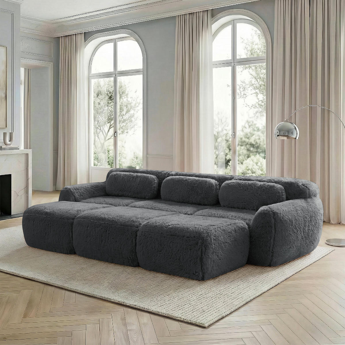 ECKSOFA aus Plüsch mit flexiblem Layout, grau - Grau, Textil (179/291cm) - Luhomfu