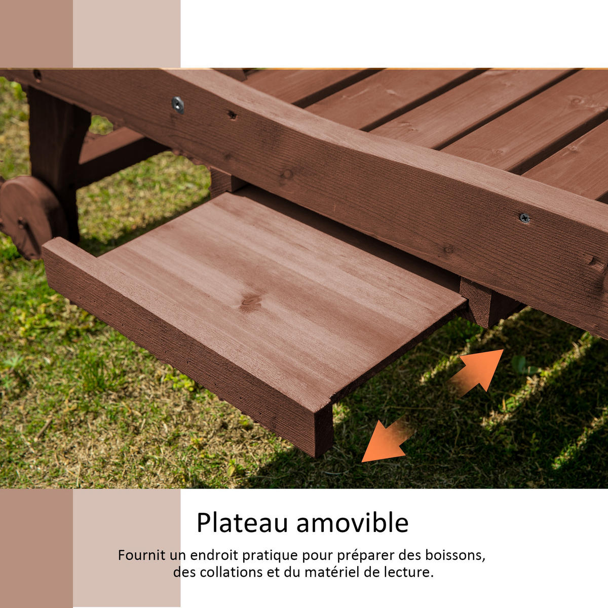 SONNENLIEGE DE-15667 3-fach verstellbar mit Rollen & Tablett Holz - Naturfarben, Holzwerkstoff (152.4/88.9/462.28cm) - ComfortXL