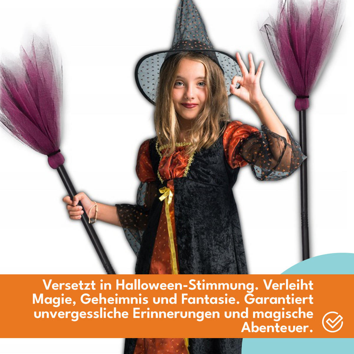 HEXENBESEN Halloween Rosa - Pink, Kunststoff (87/4/87cm) - KRUMAD