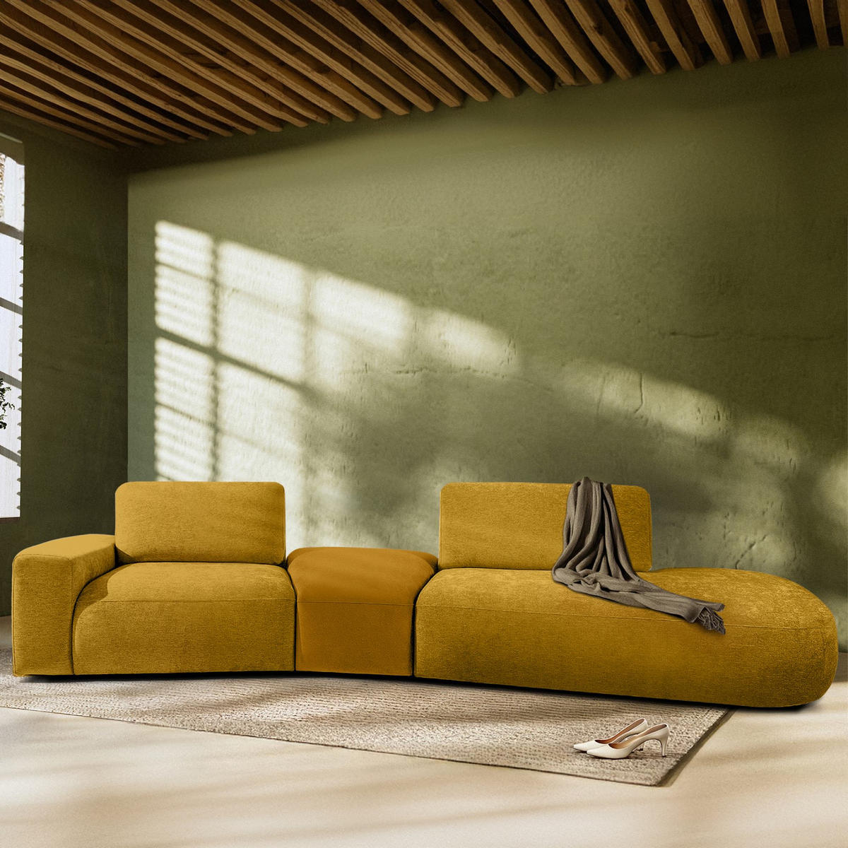 4-SITZER ECKSOFA ZUCCO Chenille rechts, Gelb - Gelb, Textil (350/84/105cm) - KONSIMO®