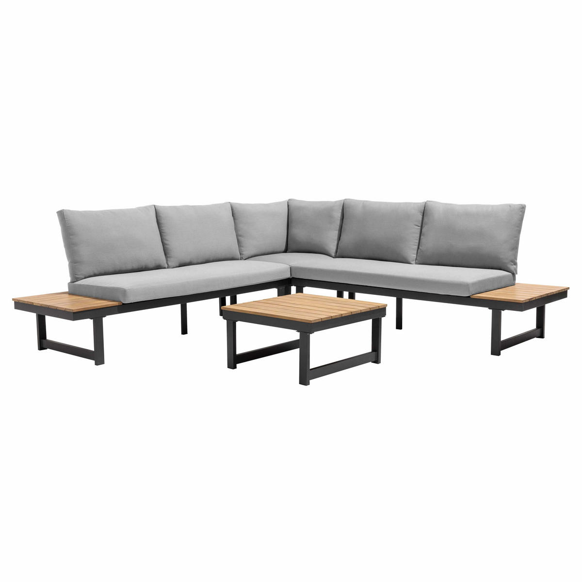 GARTEN-LOUNGEGARNITUR 6-Sitzer, Grau - Grau, Holz - Oviala